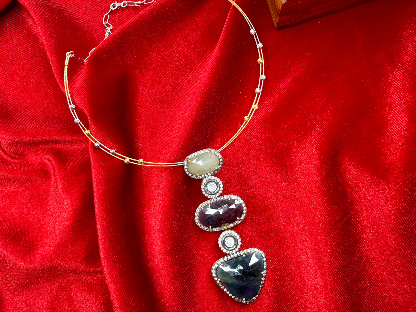 92.5 Silver Moissanite and multi sapphire pendant