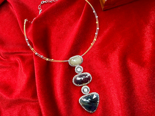 92.5 Silver Moissanite and multi sapphire pendant