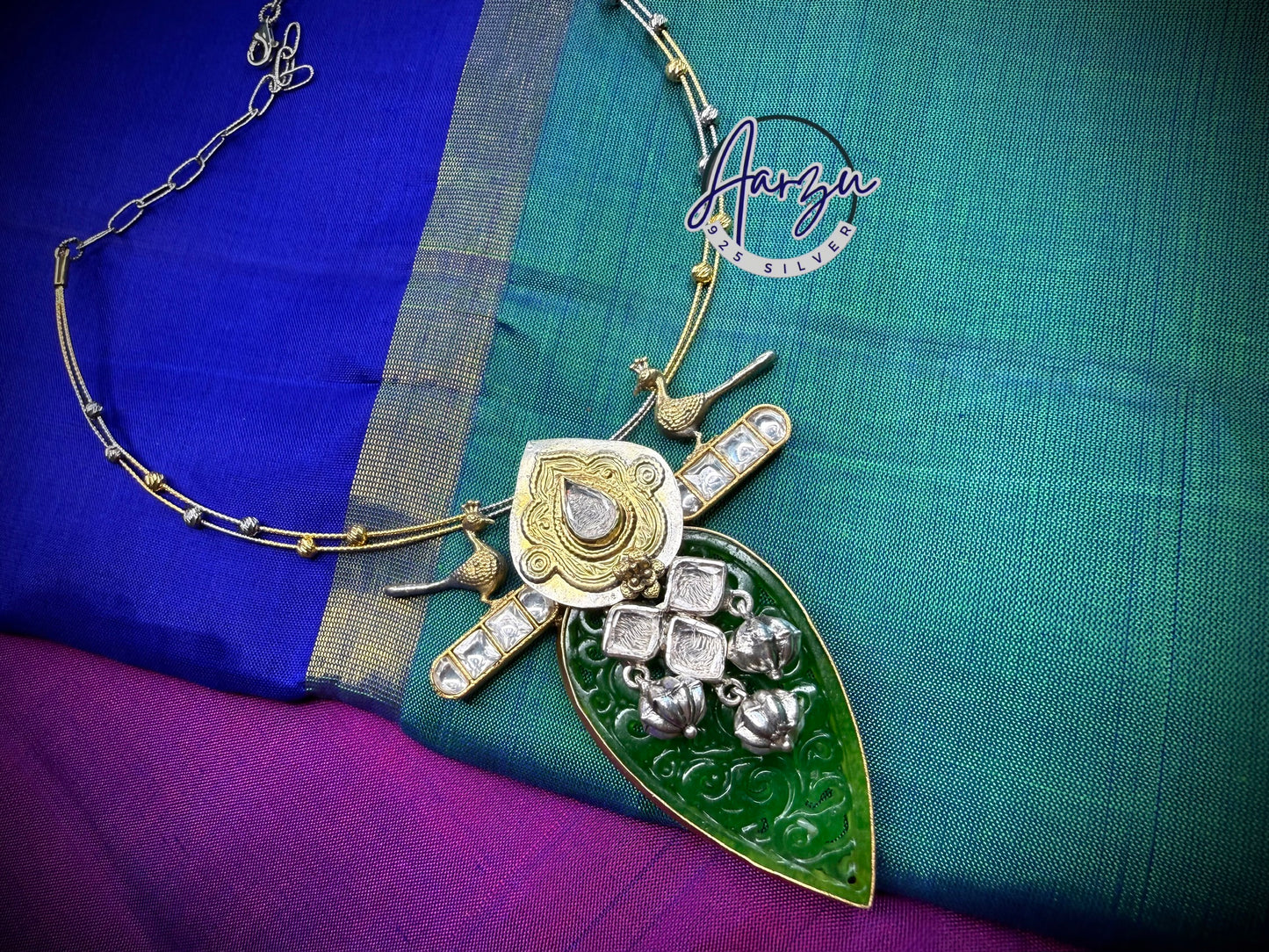 92.5 Silver carved precious stone Pendant -31.5 gm