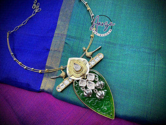 92.5 Silver carved precious stone Pendant -31.5 gm