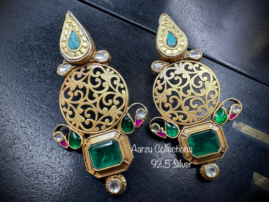 92.5 Silver earrings with emerald doublet