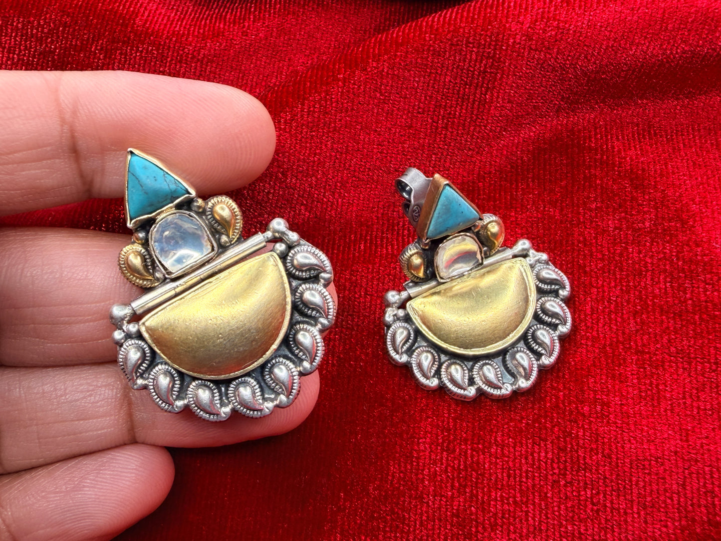 92.5 Silver dual tone earrings - 16 gm