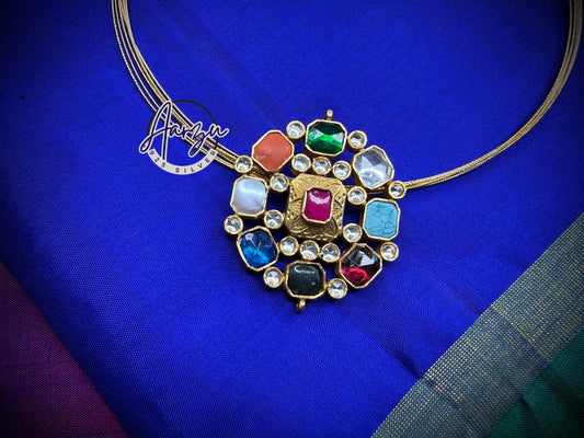 92.5 silver Kundan navrathan pendant