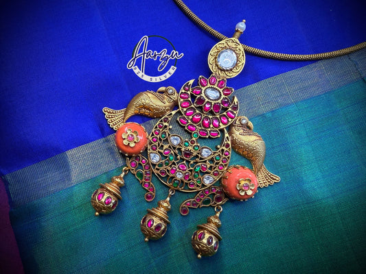 92.5 Silver vintage kundan Pendant - 77 gm
