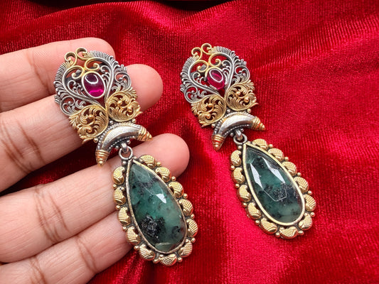 92.5 Silver dual tone Earrings with multi sapphire 23.5 gm