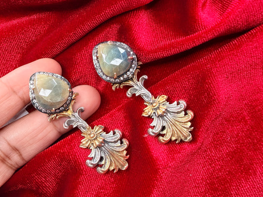 92.5 Silver dual tone sapphire earrings - 35 gm