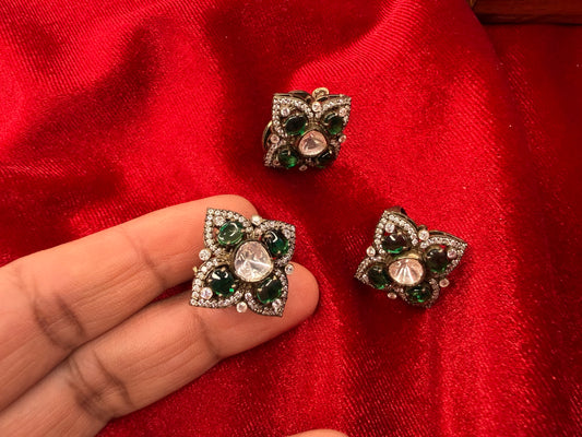 92.5 Silver moissanite victorian finish pendant set -19 gm