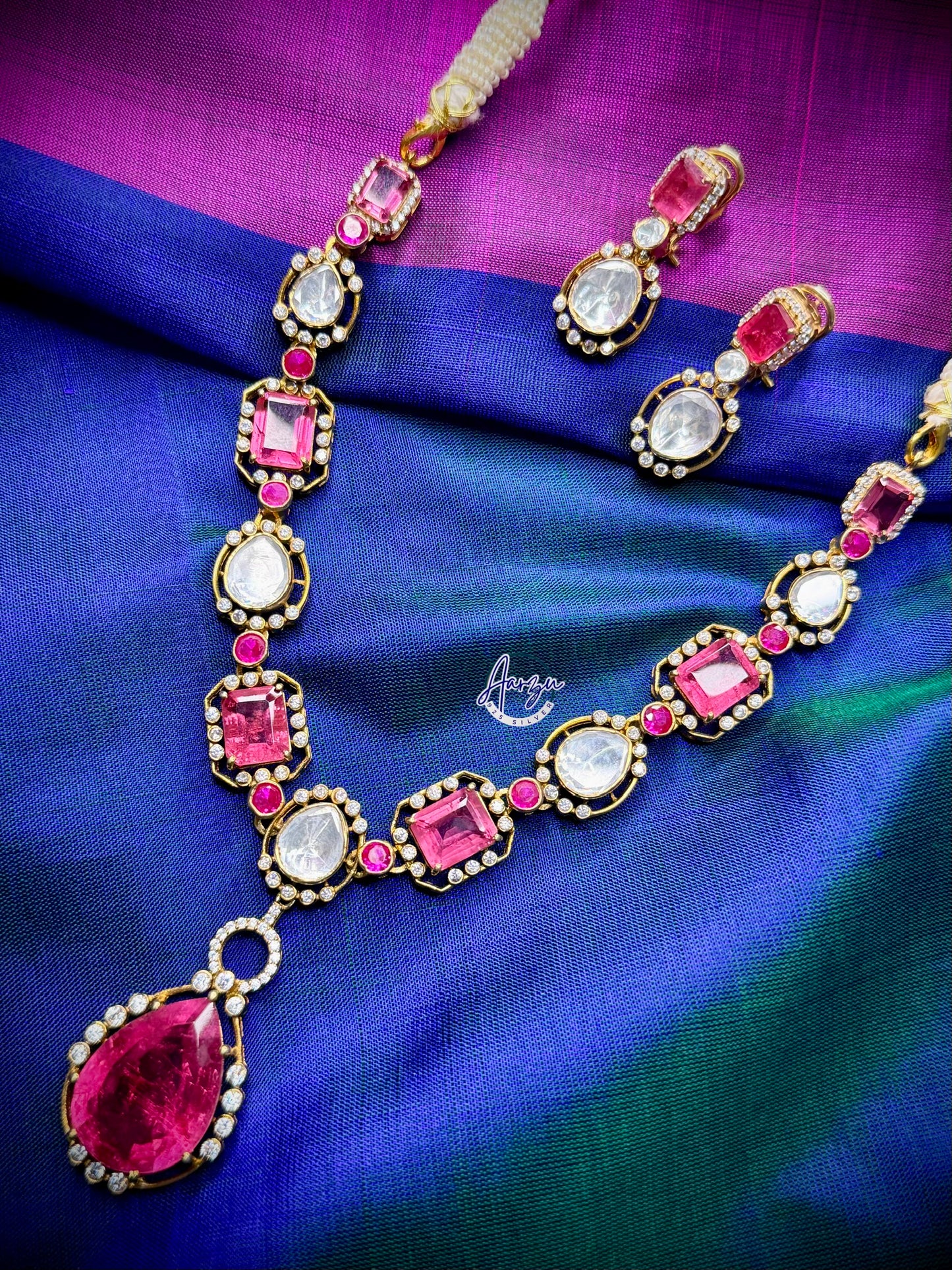 92.5 Silver Moissanite necklace set