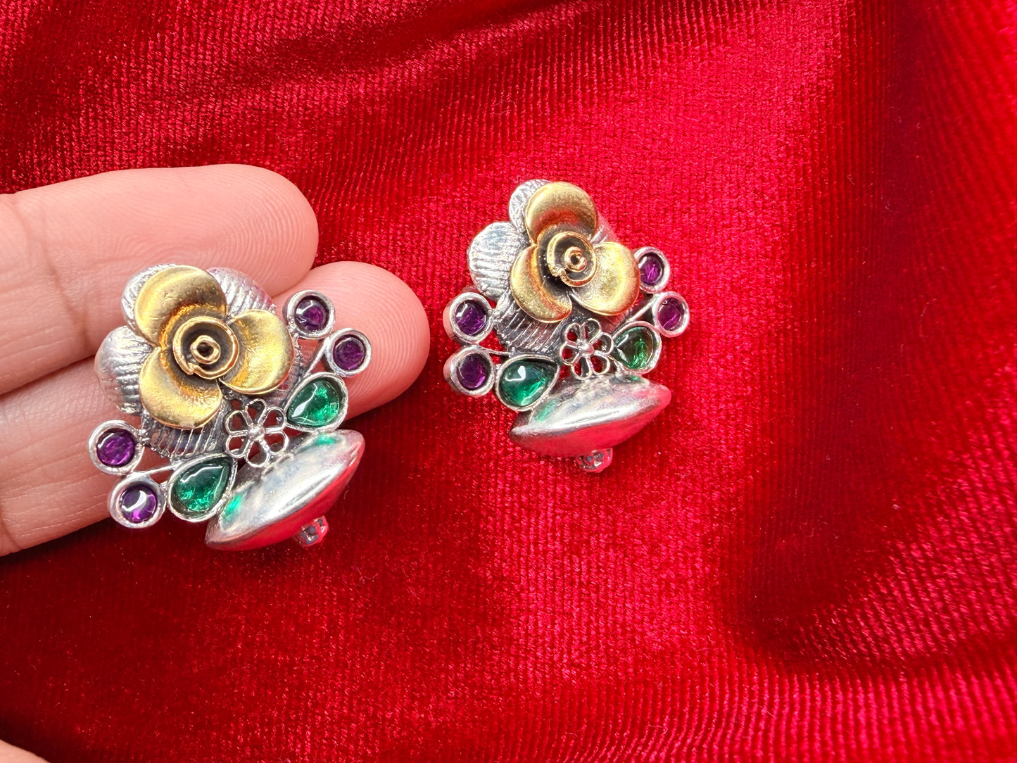 92.5 Silver dual tone earrings - 14.5 gm
