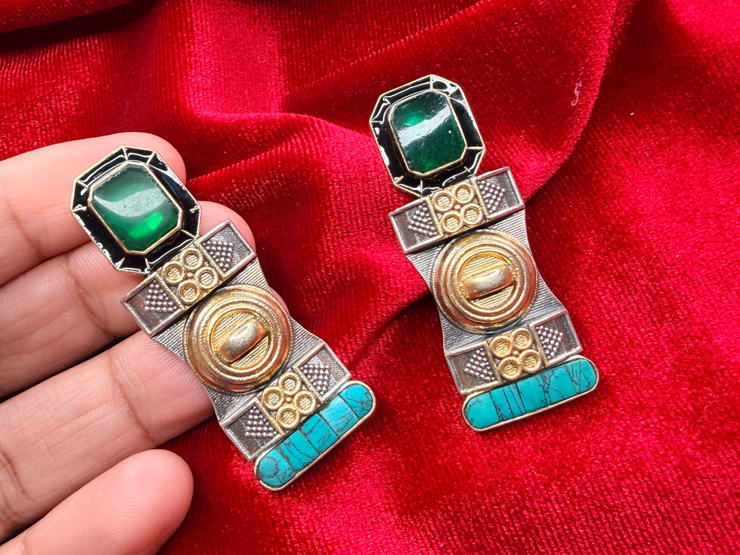 92.5 Silver dual tone earrings - 18 gm