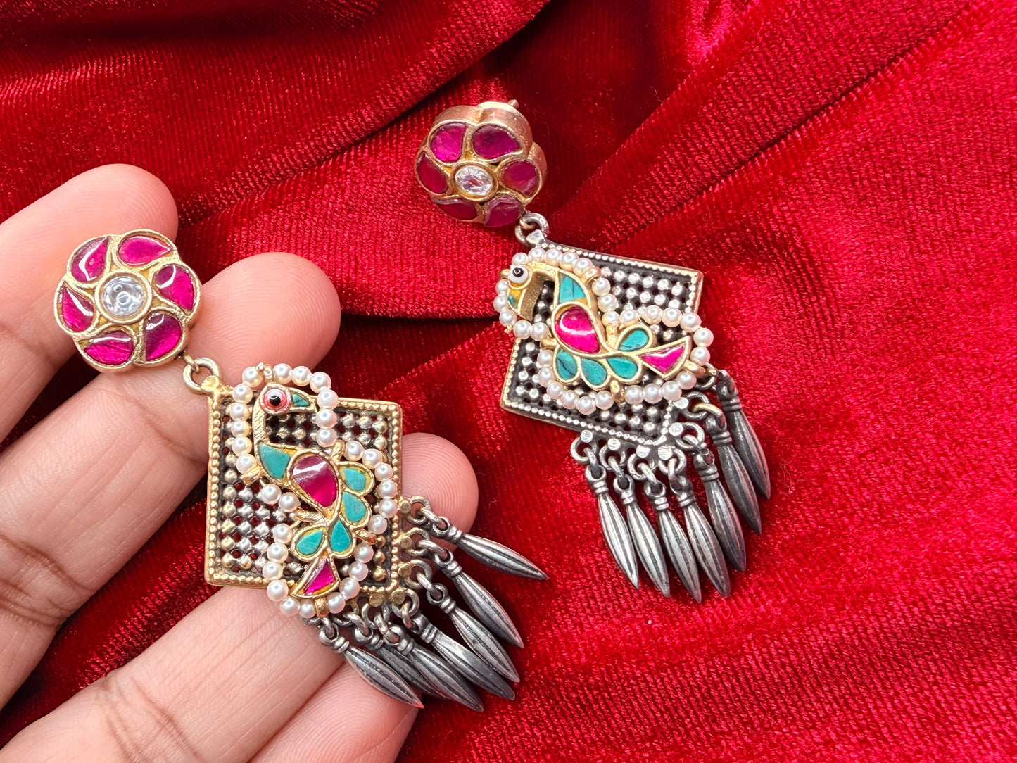 92.5 Silver dual tone earrings - 31 gm