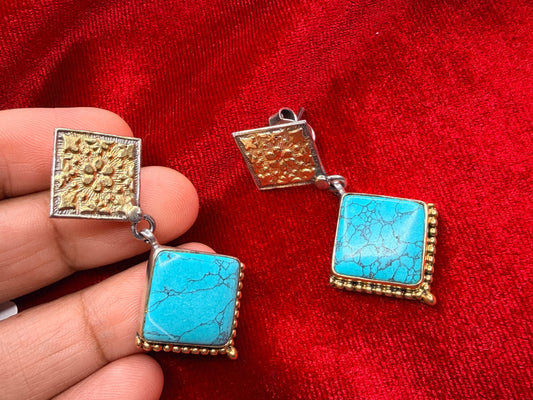 92.5 Silver dual tone earrings - 13 gm