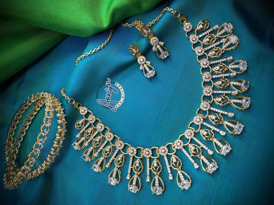92.5 Silver base American diamond necklace set