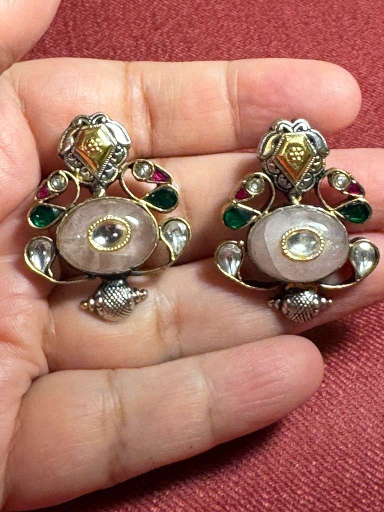 92.5 silver Rose quartz inlay earrings from preloved collection