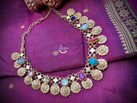 92.5 Silver base designer inspired necklace with precious Navrathan