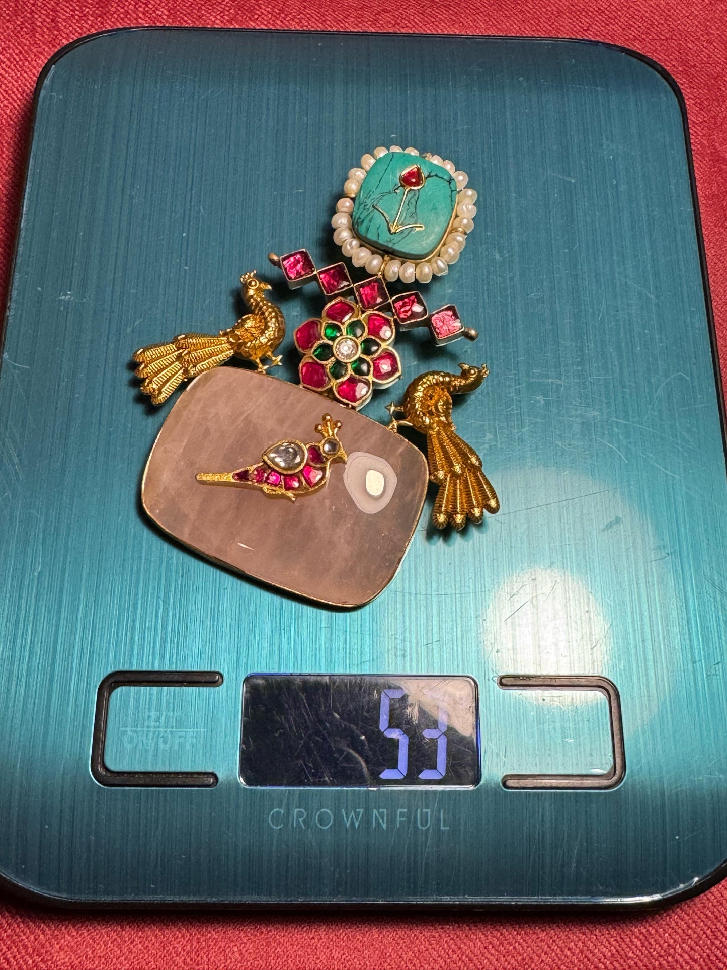 92.5 silver Rose quartz, turquoise and kundan fusion pendant from preloved collection