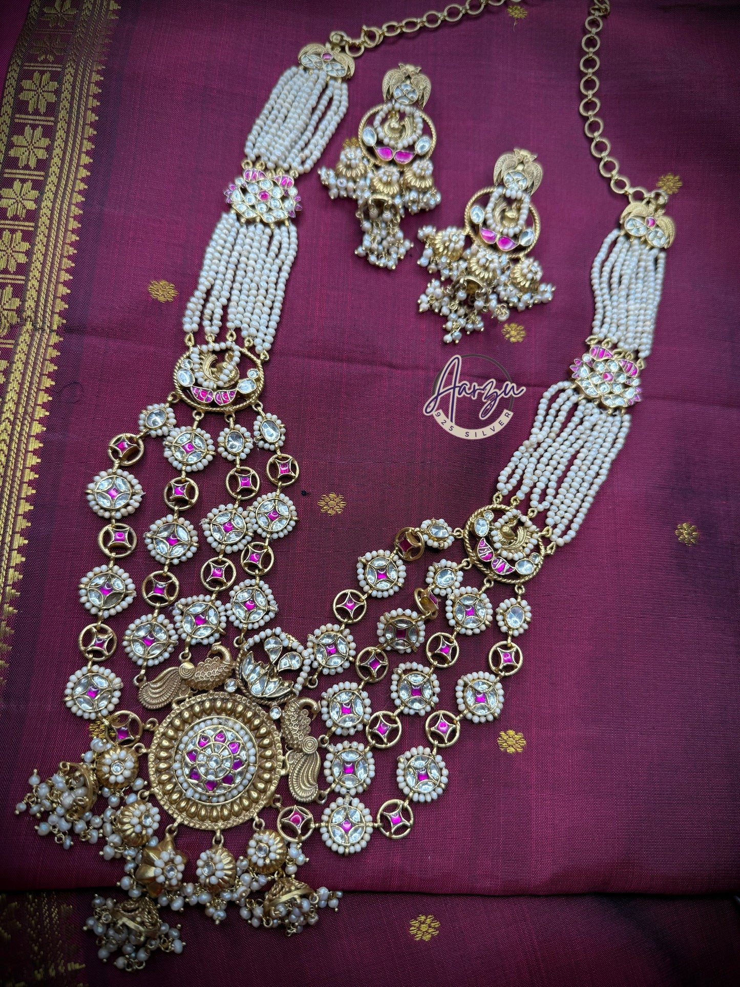 92.5 Silver designer statement necklace with earrings