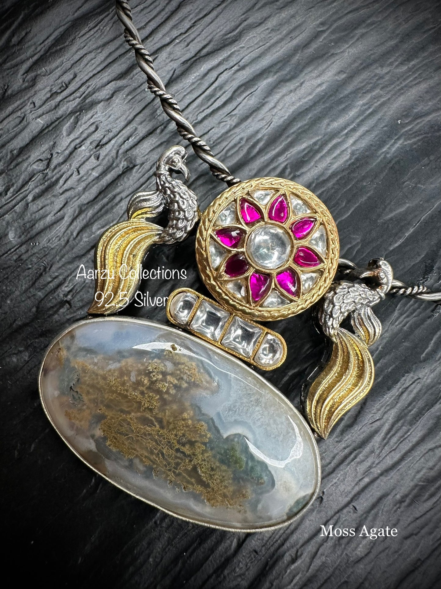 92.5 Silver fusion pendant - Moss Agate