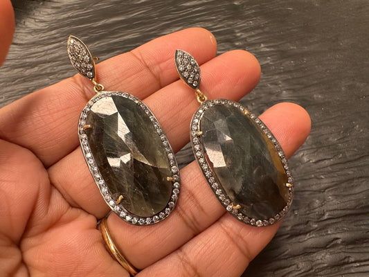 92.5 Silver natural Sapphire Earrings