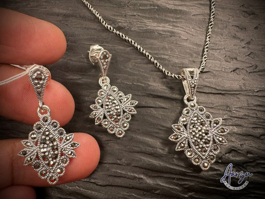 92.5 Silver Marcasite pendant set
