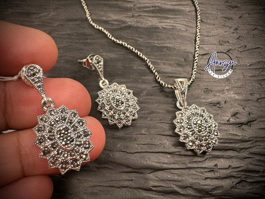 92.5 Silver Marcasite pendant set