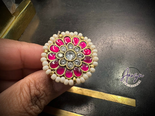 92.5 Silver kundan Ring -adjustable size