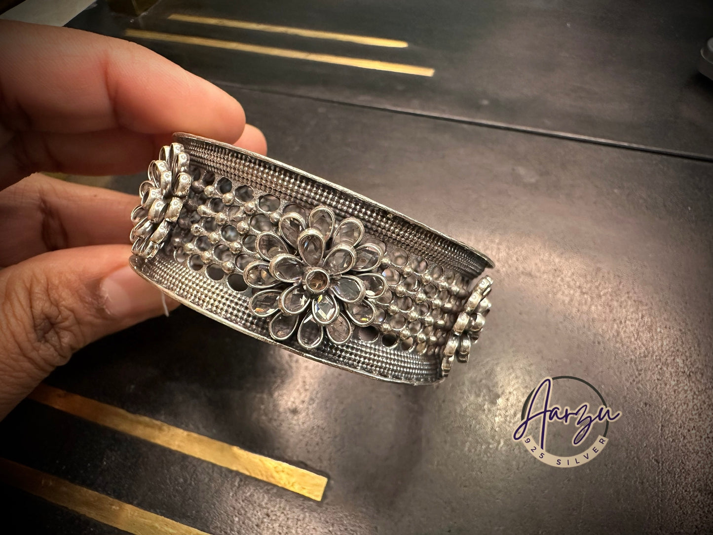 92.5 Silver openable polki bangle
