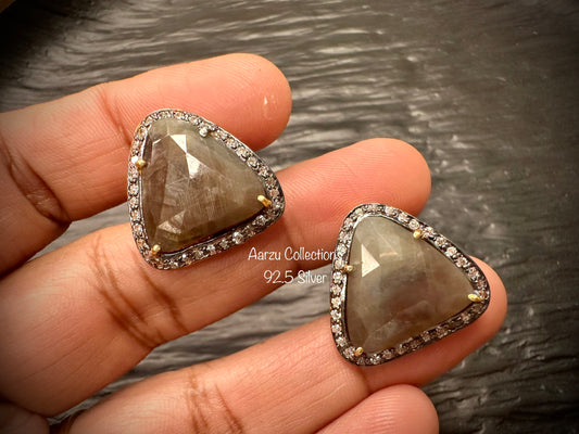 92.5 Silver natural Sapphire Earrings