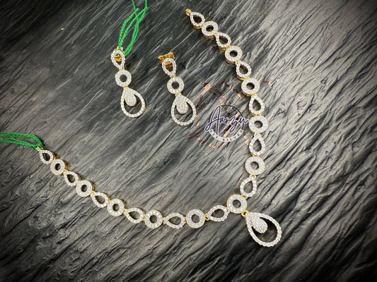 92.5 Silver base American diamond necklace set