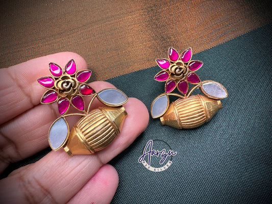 92.5 Silver Earrings with MOP and kundan