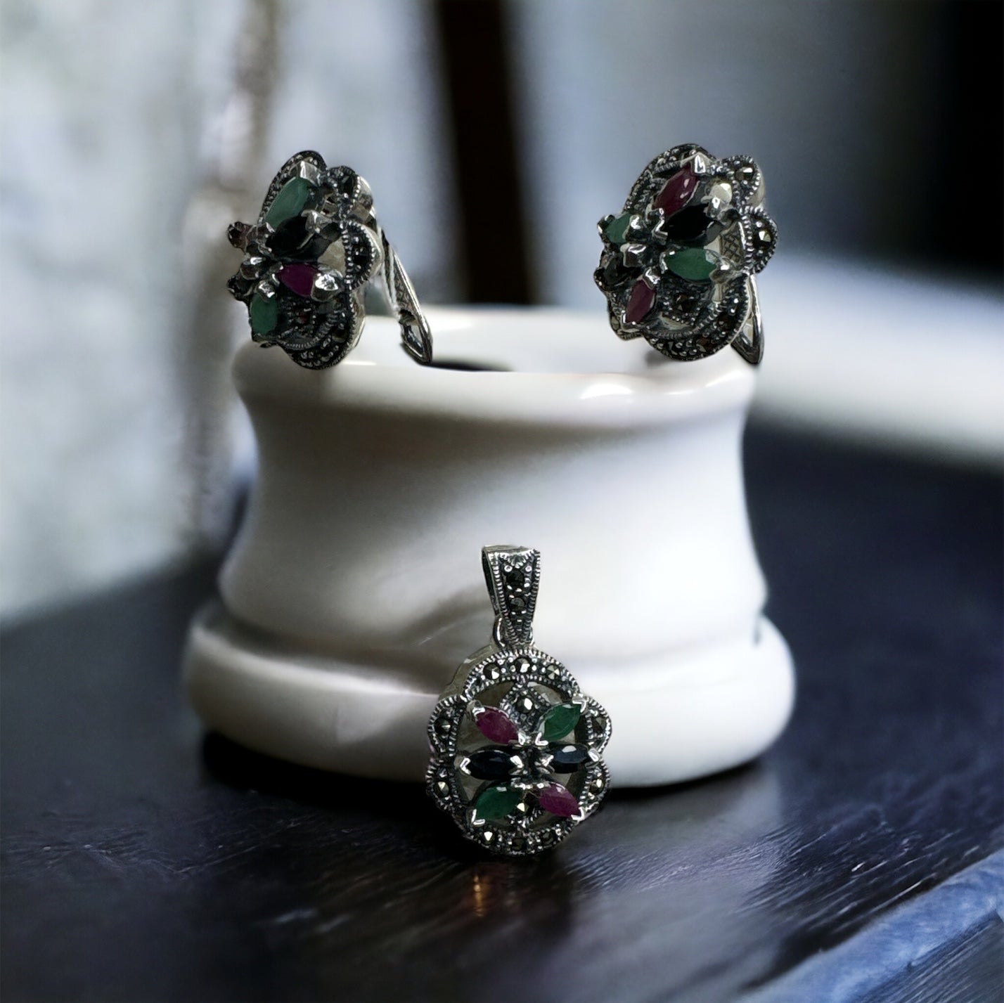92.5 Silver Marcasite pendant set