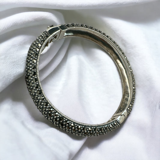 92.5 Silver Marcasite Openable Broad Bangle