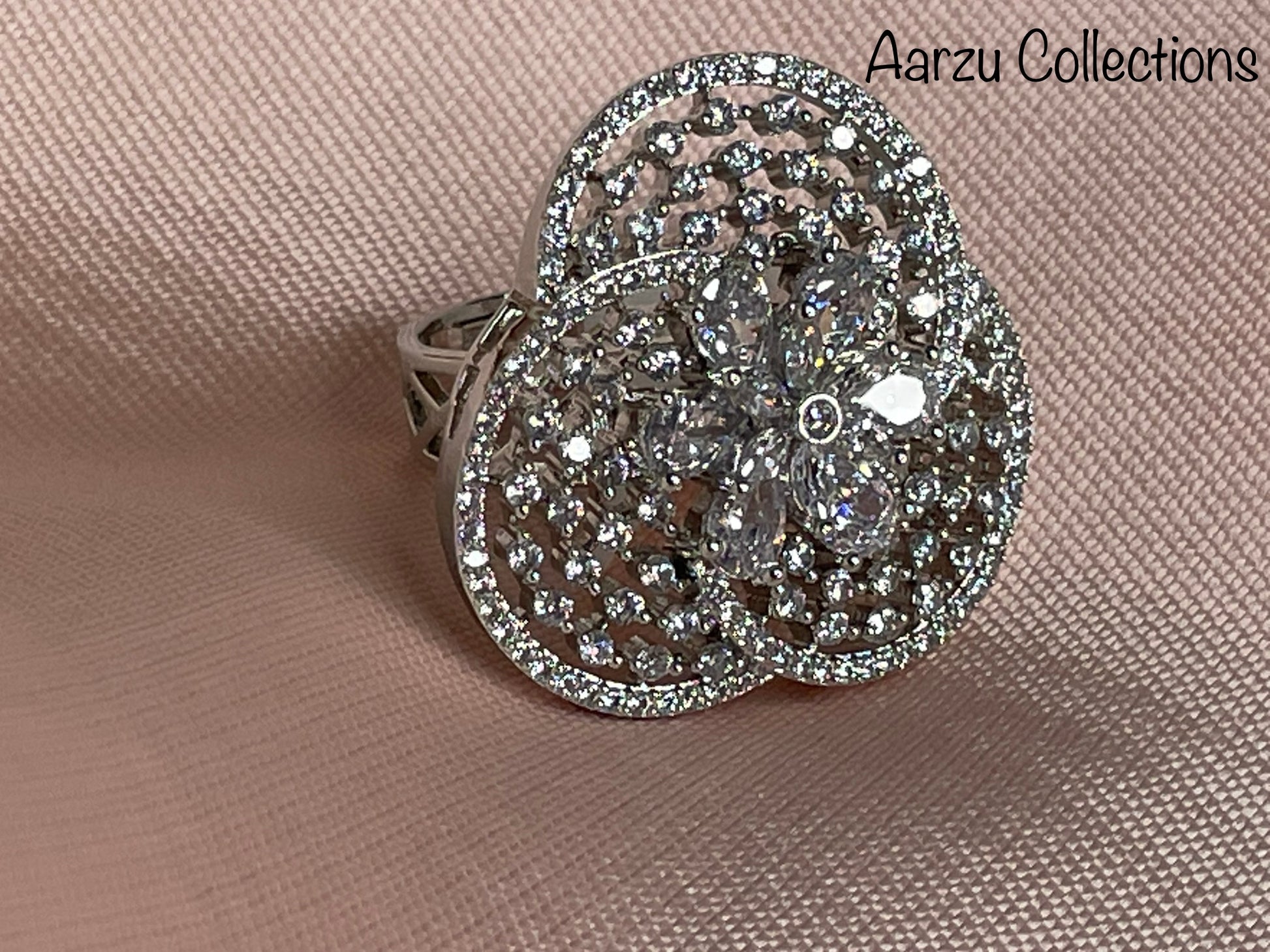 American Diamond with Rhodolite Studded Finger Ring