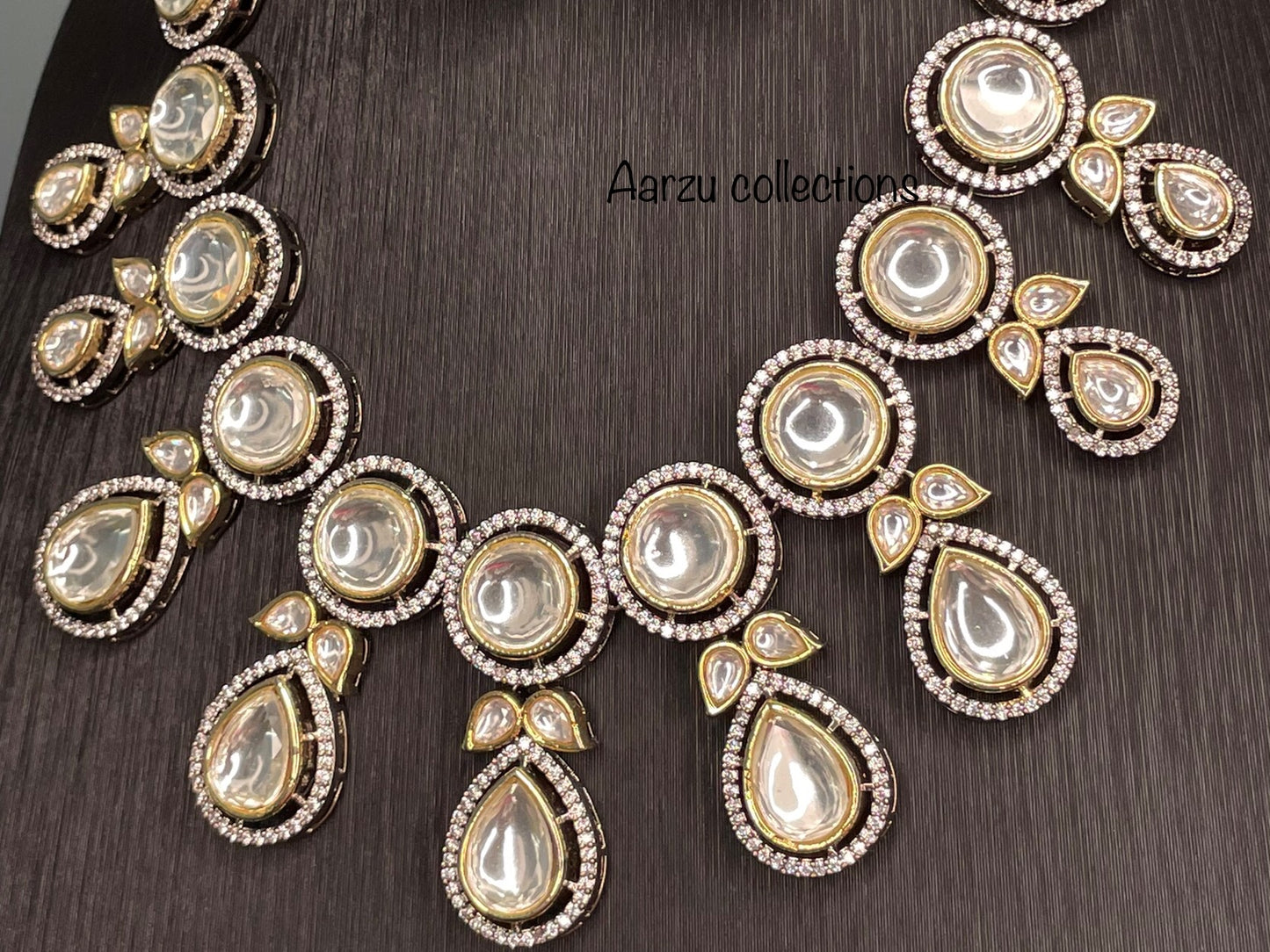Contemporary uncut Kundan and American Diamond Necklace and Earrings Set