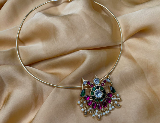 Kundan Jadau Peacock Hasli - Multi