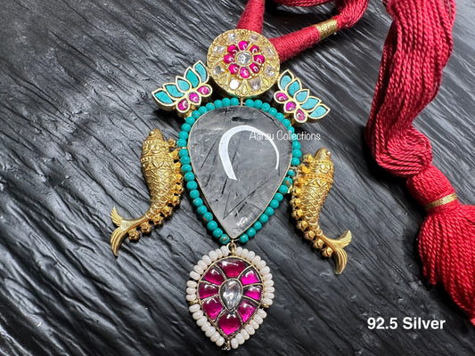 92.5 Silver rutile quartz Pendant with Red Thread