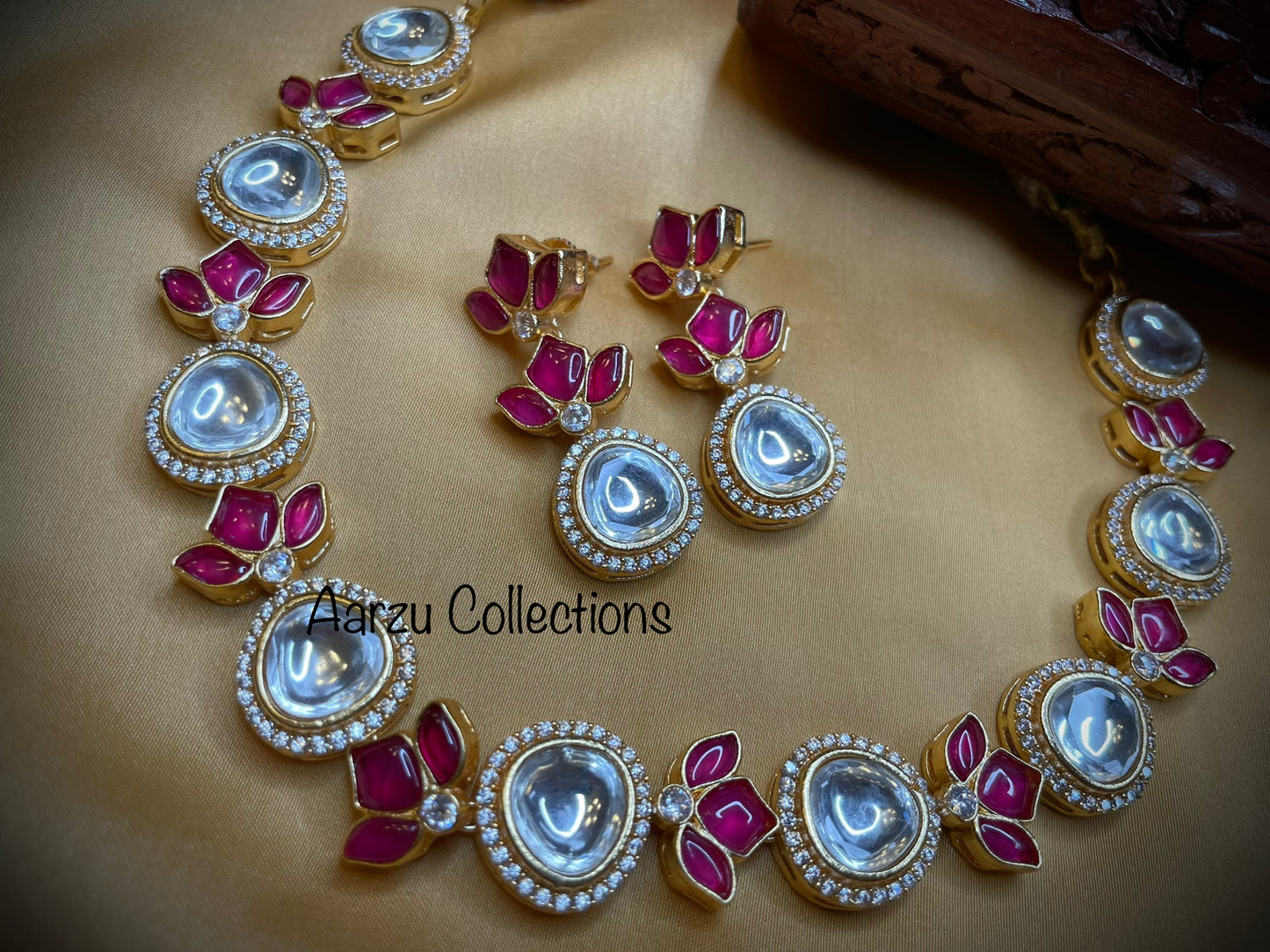 Hand crafted Marudhara polki with uncut Kundan and American Diamond Necklace and Earrings Set