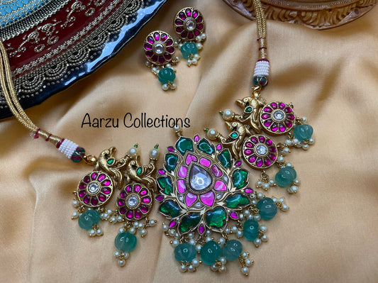 Kundan Jadau Lotus Necklace with earrings
