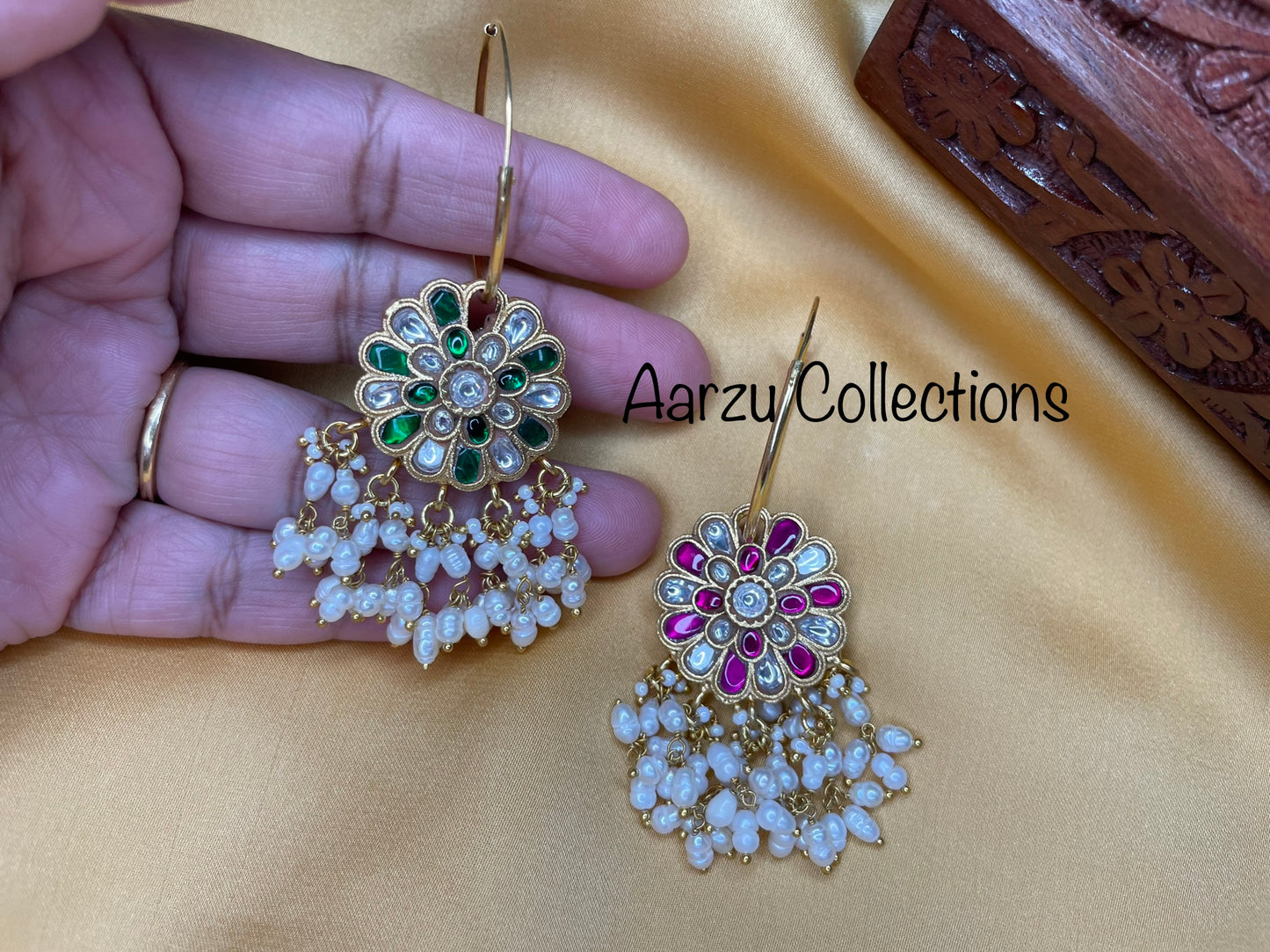 Kundan Jadau 3 in 1 Reversible hoops