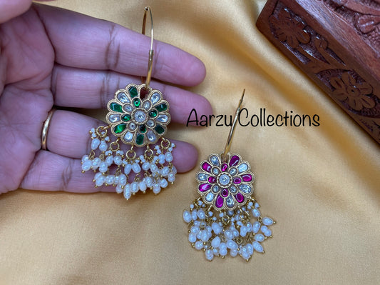 Kundan Jadau 3 in 1 Reversible hoops