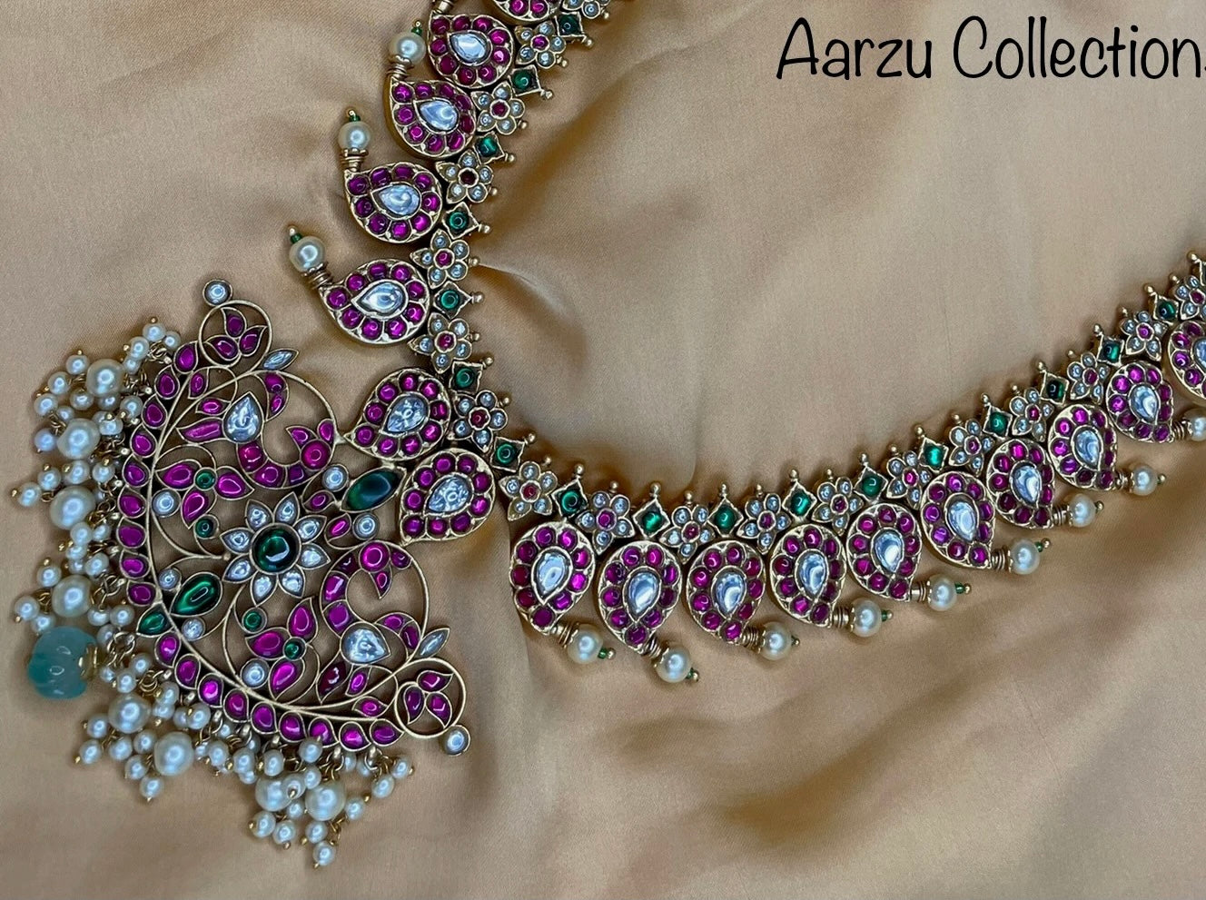 Kundan Jadau mid length Mango Mala Set with Jhumka