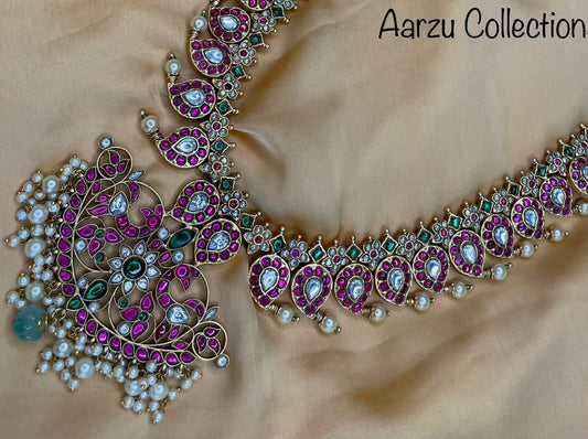 Kundan Jadau mid length Mango Mala Set with Jhumka