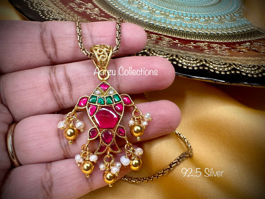 92.5 Silver kundan jadau dainty pendant