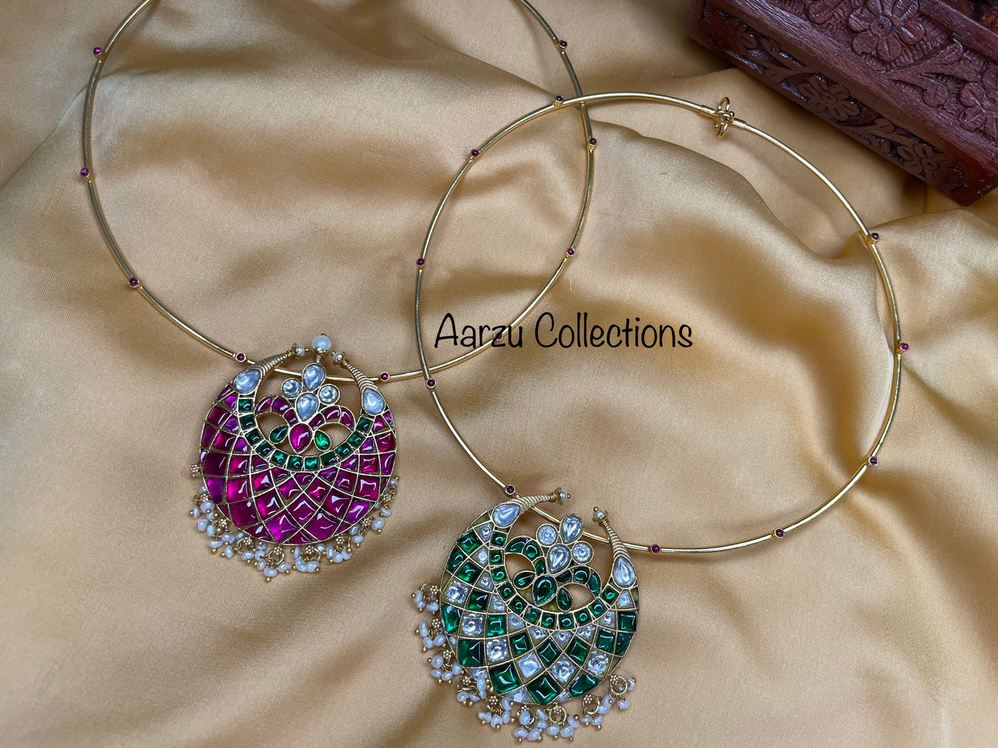 Kundan Jadau Hasli - Green and White
