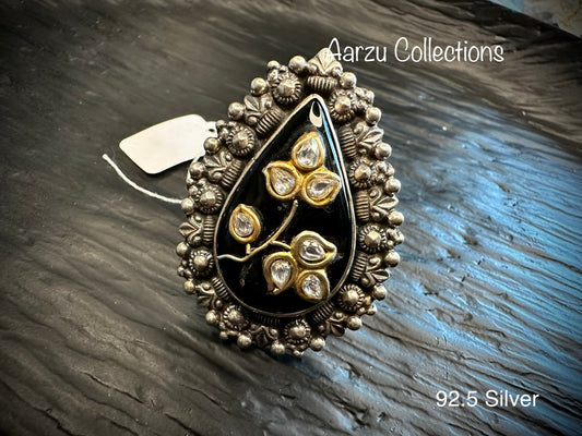 92.5 Silver Black Onyx fusion Ring -adjustable size