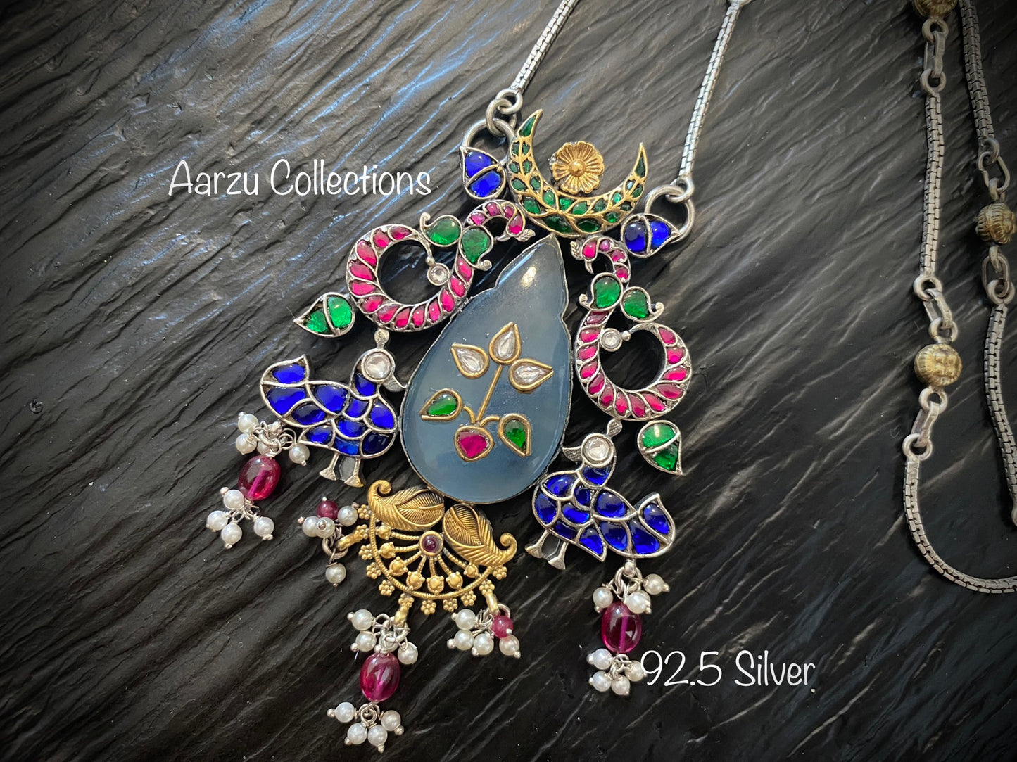 92.5 Silver stone inlay fusion necklace