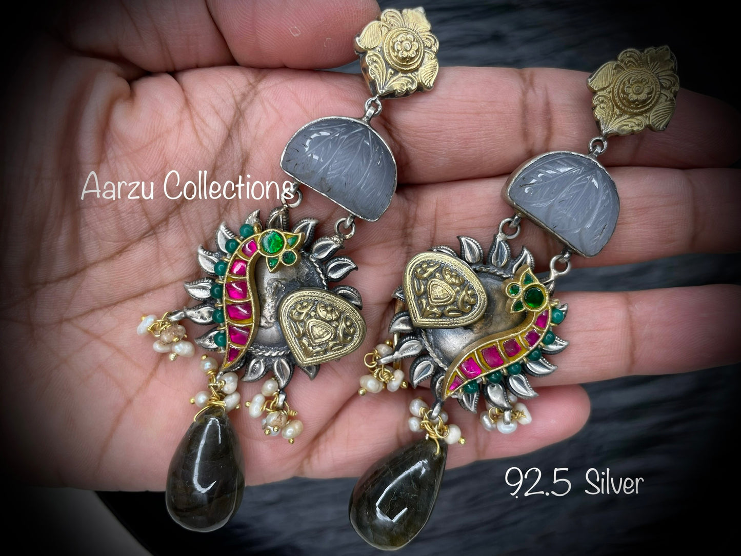 92.5 Silver Fusion collection hasli with pendant and Earrings - 137 gms