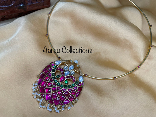 Kundan Jadau Hasli - Ruby, Green and White