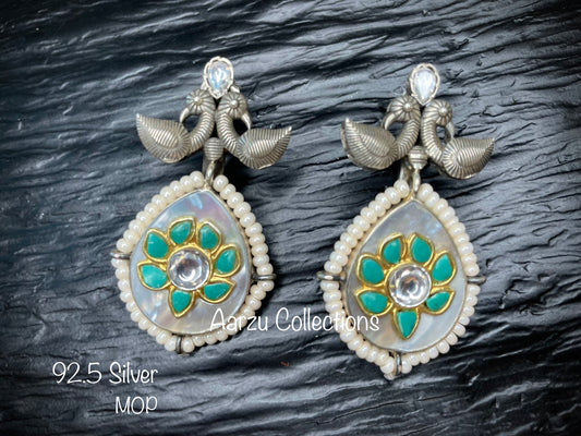 92.5 Silver MOP inlay Earrings - 24 gms