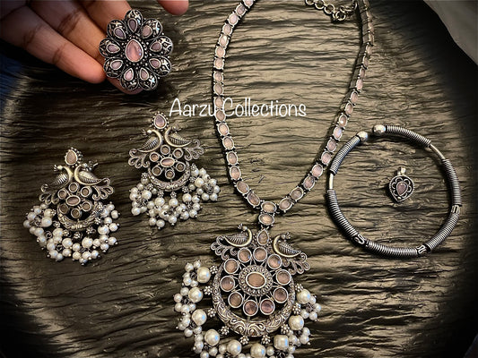 German Silver 5 pc Necklace set - pink